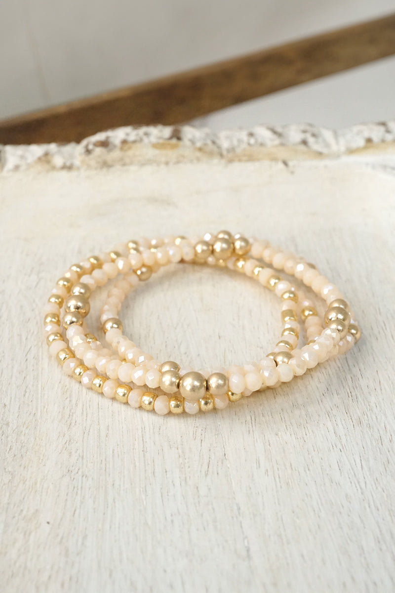 Colorful and Gold tone beads bracelet stack of 3 bracelets