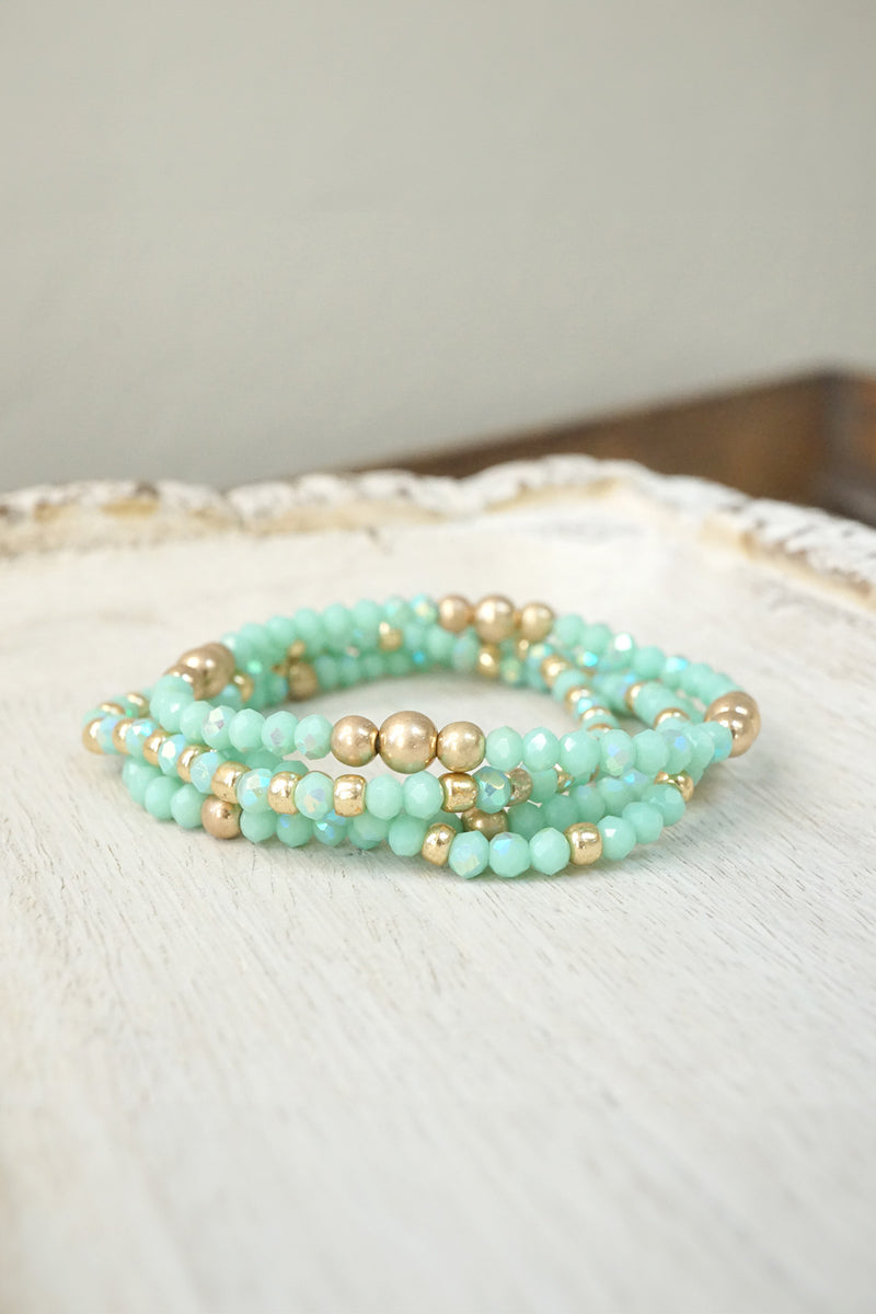 Colorful and Gold tone beads bracelet stack of 3 bracelets