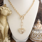 Heartline Glow – Hammered Heart Lariat Necklace in Gold
