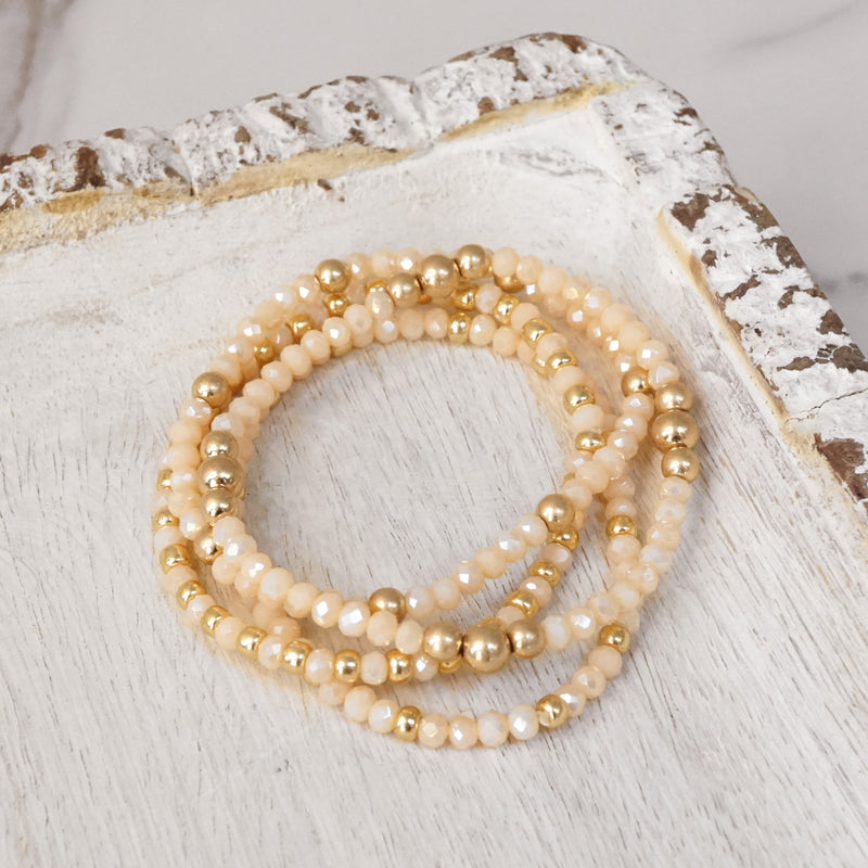 Colorful and Gold tone beads bracelet stack of 3 bracelets