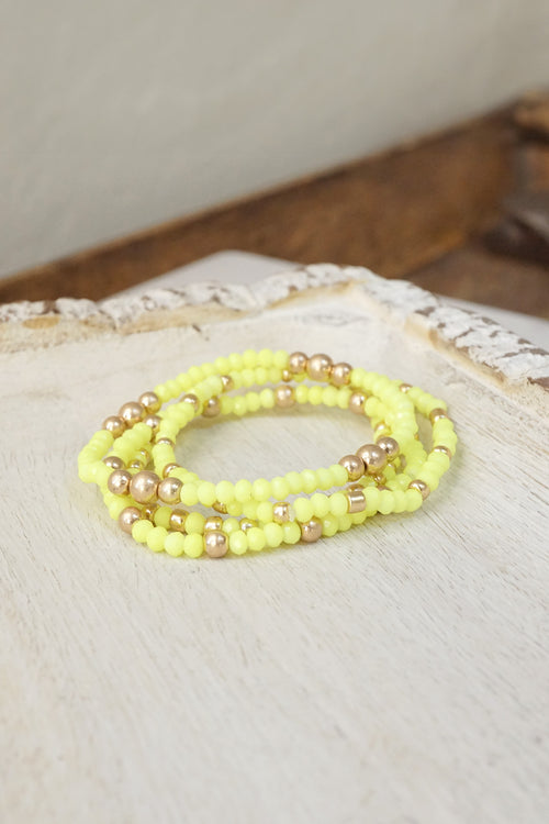 Colorful and Gold tone beads bracelet stack of 3 bracelets