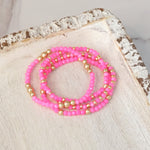 Colorful and Gold tone beads bracelet stack of 3 bracelets