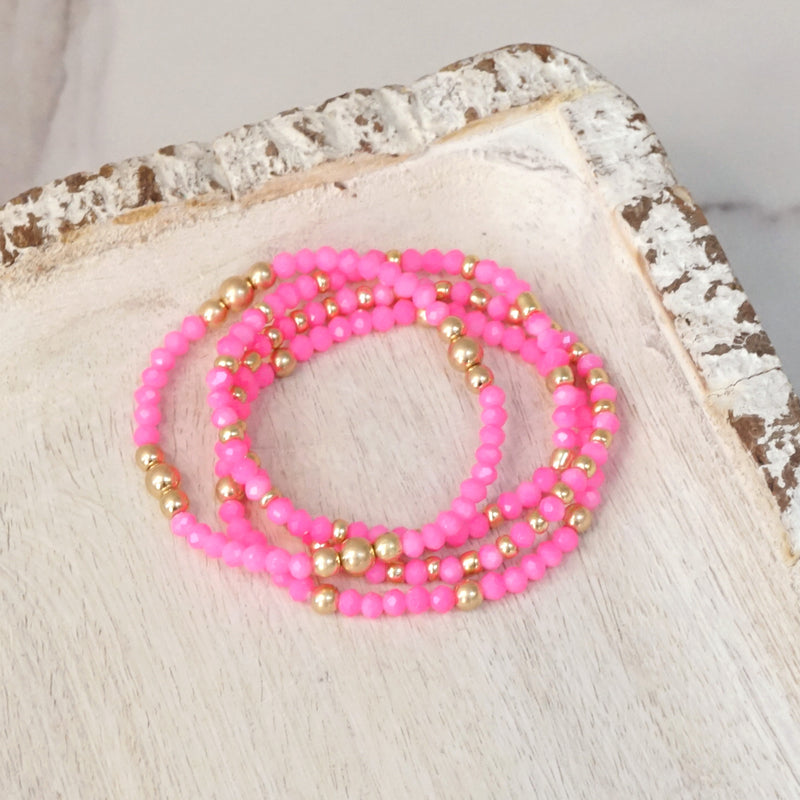 Colorful and Gold tone beads bracelet stack of 3 bracelets