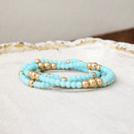 Colorful and Gold tone beads bracelet stack of 3 bracelets