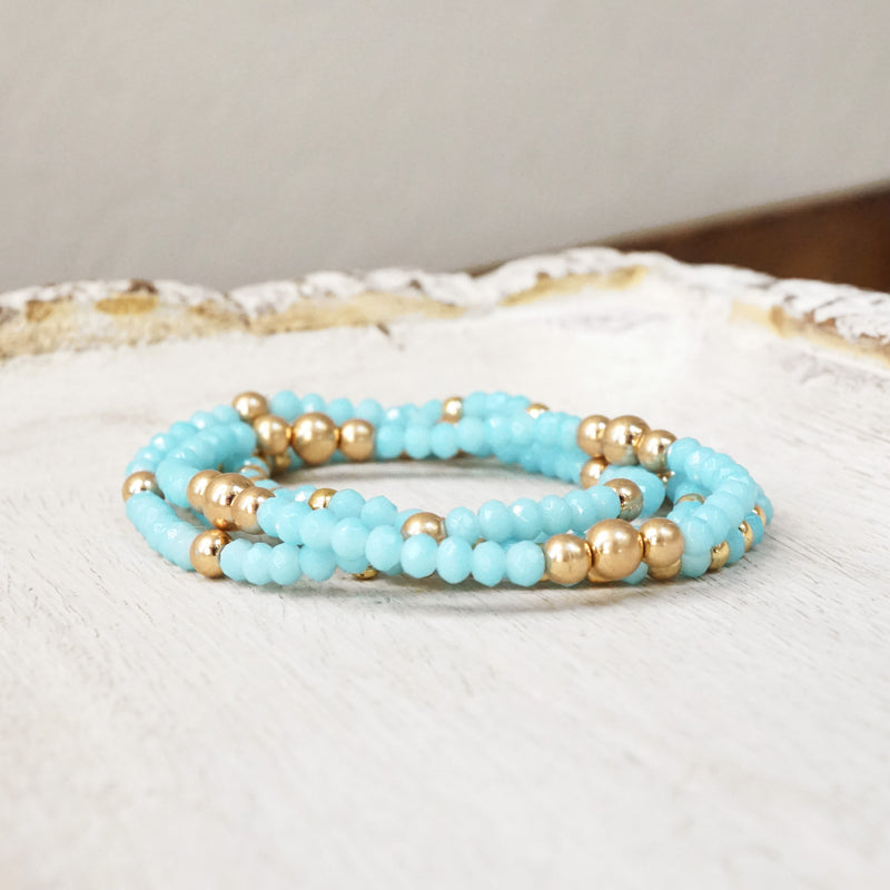 Colorful and Gold tone beads bracelet stack of 3 bracelets