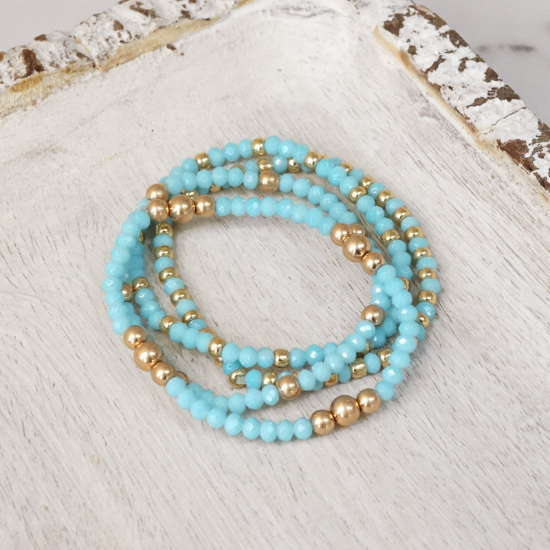 Colorful and Gold tone beads bracelet stack of 3 bracelets