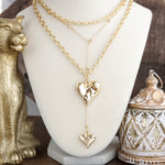 Flutter & Glow – Puffy Heart Lariat Layered Necklace in Gold