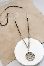 Beaded Necklace with Semi Precious Dalmatian Stone Round Pendant