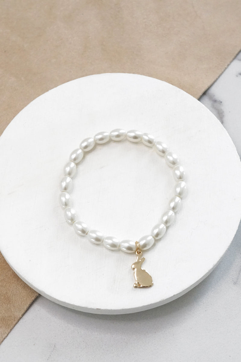 Easter pearl bracelet with golden bunny charm