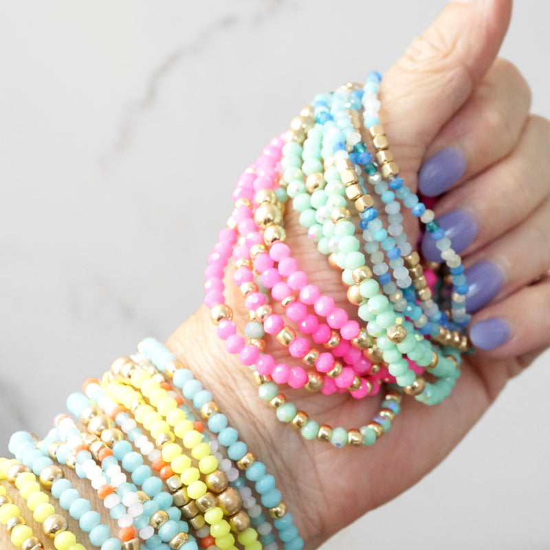 Colorful and Gold tone beads bracelet stack of 3 bracelets