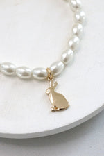 Easter pearl bracelet with golden bunny charm
