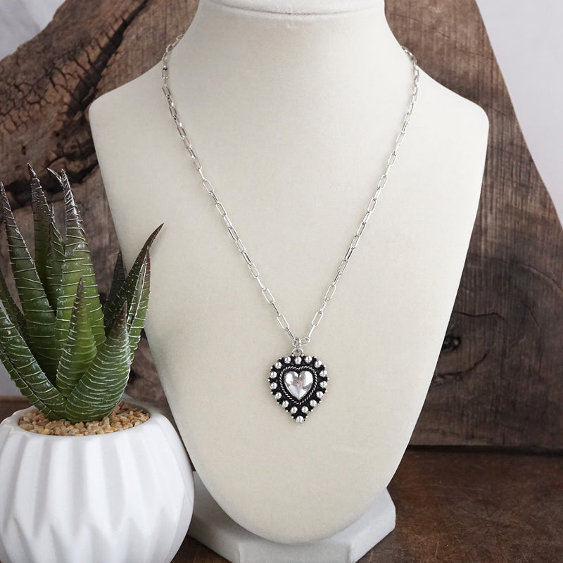 Silver Heartland – Western Puffy Heart Pendant Necklace