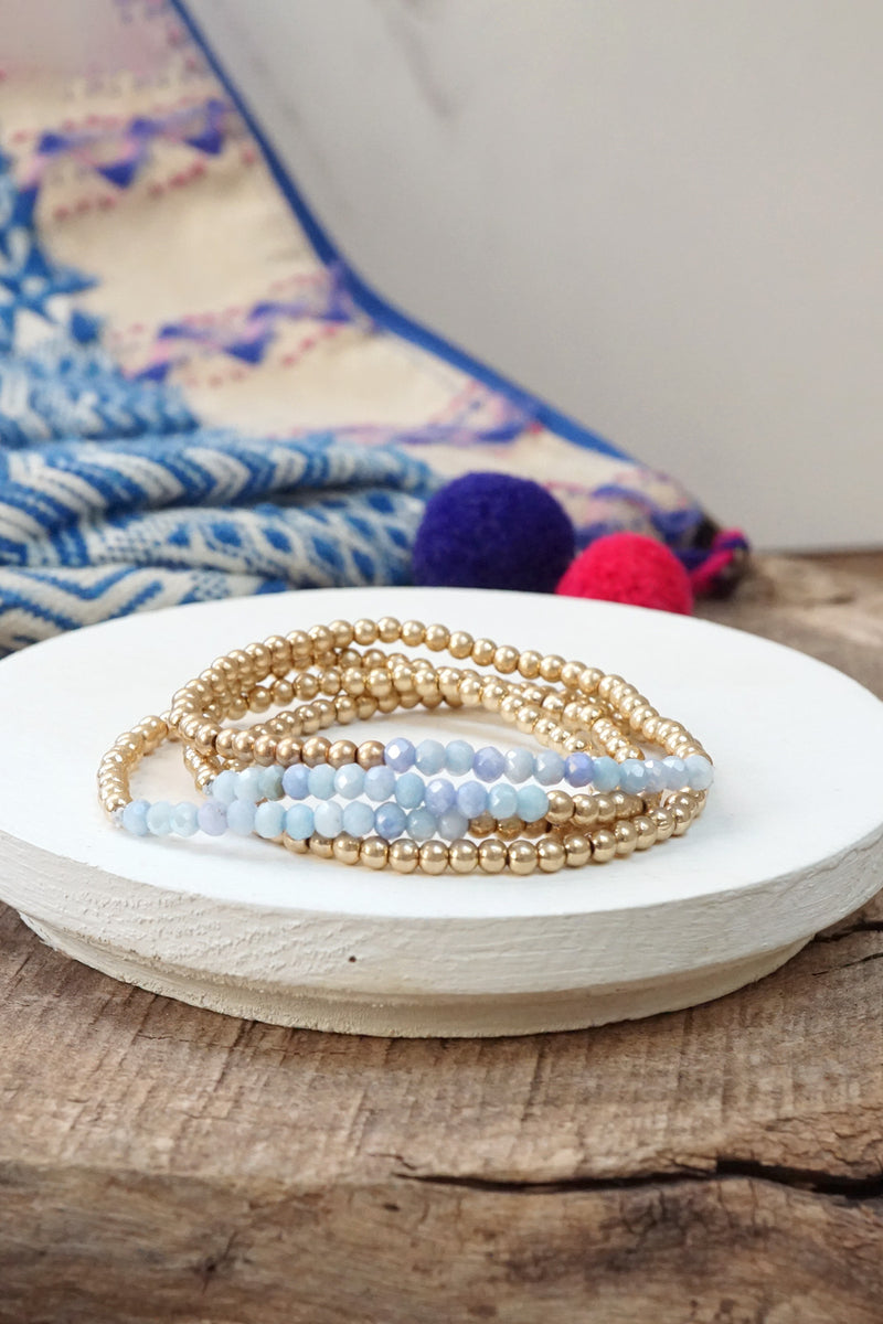 Small Worn Gold tone and Glass beads bracelet stack of 4 bracelets