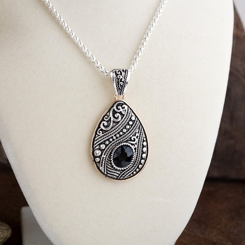 Timeless Whispers – Teardrop Crystal Pendant Necklace in Silver or Two-Tone