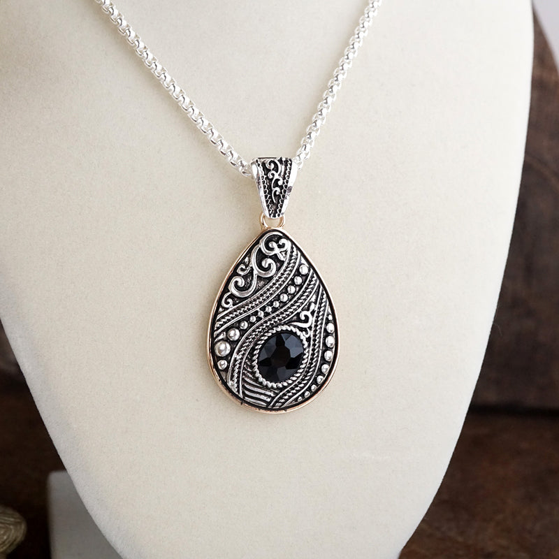 Timeless Whispers – Teardrop Crystal Pendant Necklace in Silver or Two-Tone