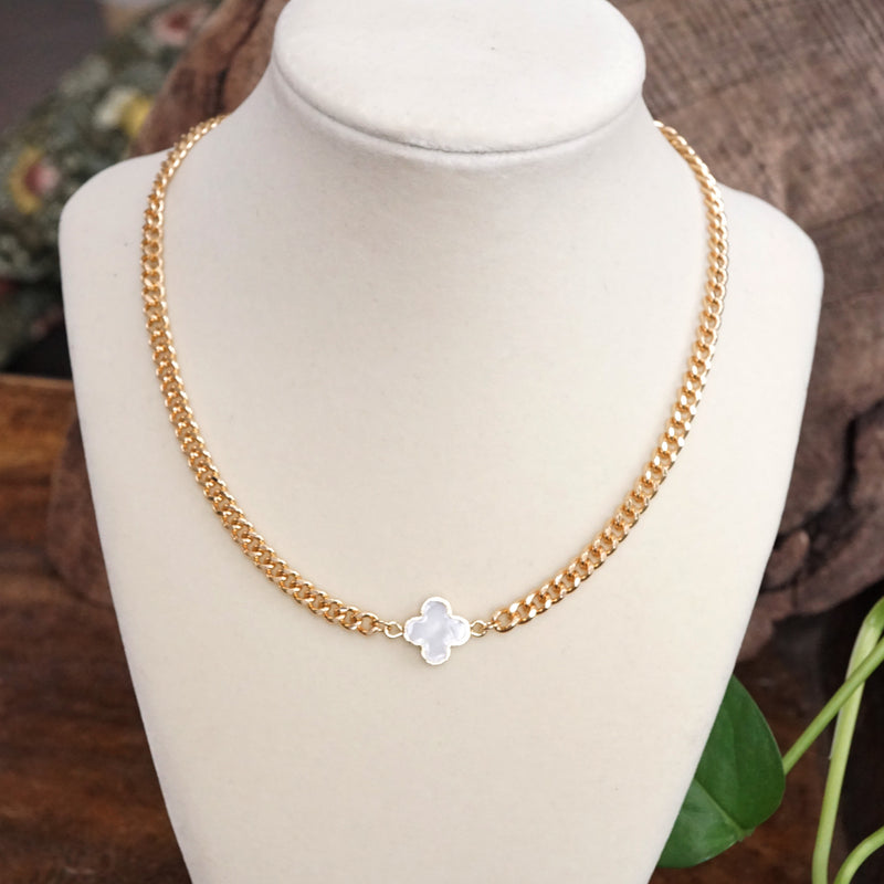 Lustrous Luck – Dainty Clover Pendant Necklace in Gold Tone