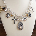 Hearts in Harmony – Filigree Charm Necklace & Earring Set in Worn Silver & Gold