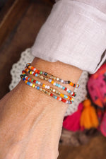 Gold tone 4 layering bracelets stack multi color glass beads