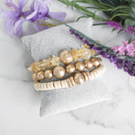 Boho Beads Bracelets stack of 3 piece with Semi Precious stones beads in Neutral and gold