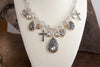 Hearts in Harmony – Filigree Charm Necklace & Earring Set in Worn Silver & Gold