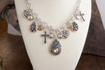 Hearts in Harmony – Filigree Charm Necklace & Earring Set in Worn Silver & Gold
