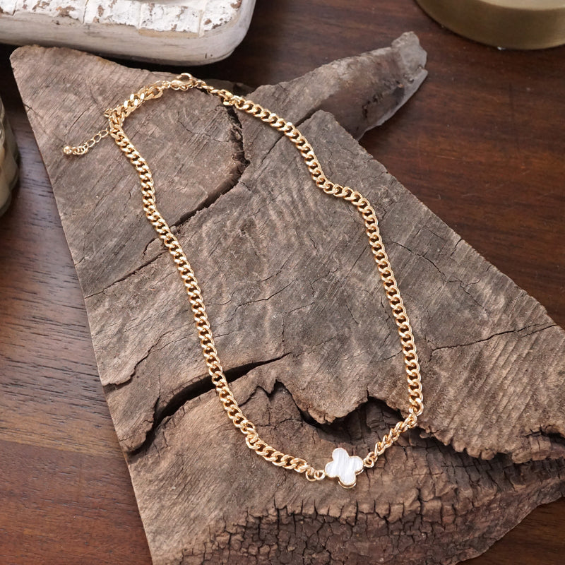 Lustrous Luck – Dainty Clover Pendant Necklace in Gold Tone