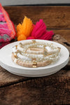 Beaded Bracelets stack of 5 in Neutral tones Clay and Glass Layering bracelets