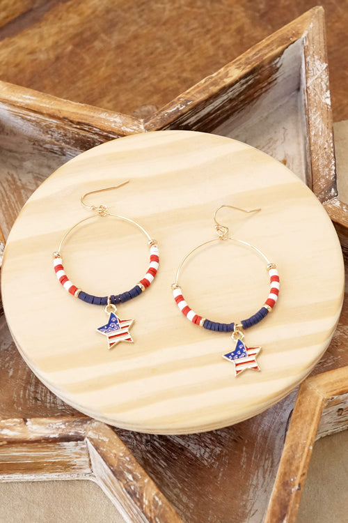 4th of July Dangle Hoop Earrings Red White Blue