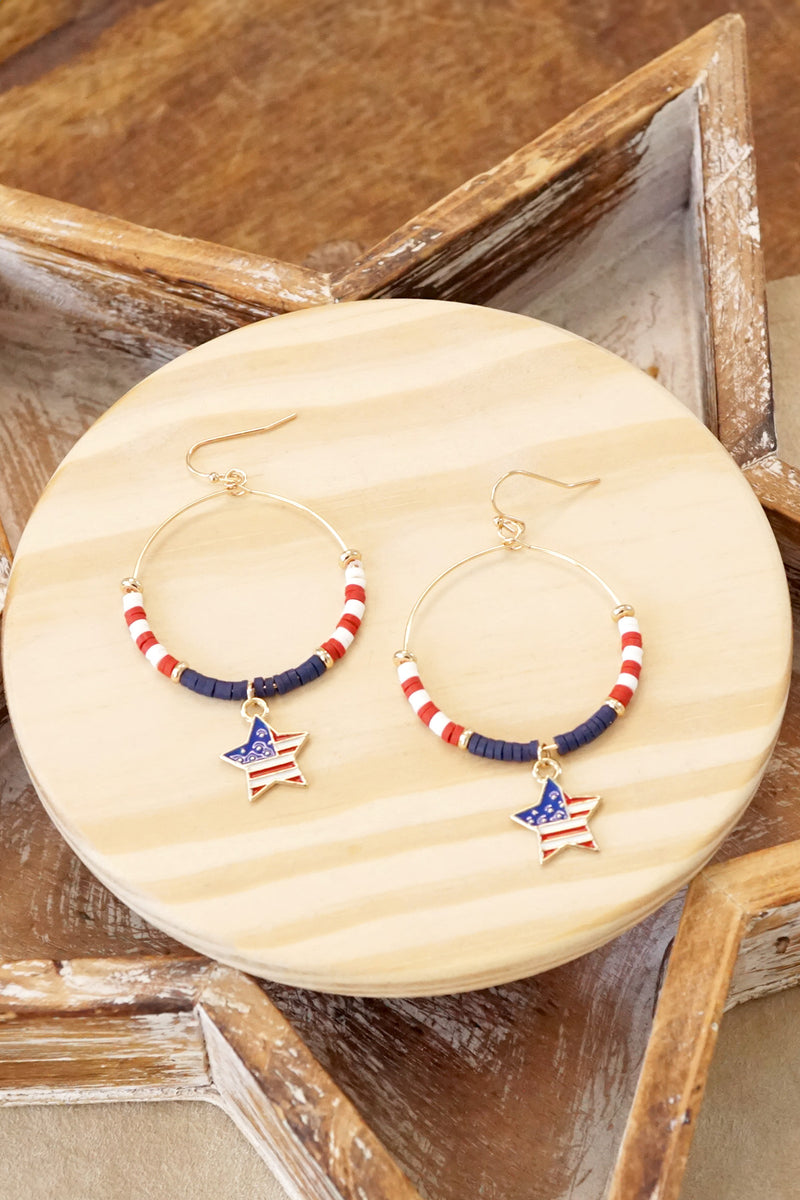 4th of July Dangle Hoop Earrings Red White Blue