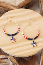 4th of July Dangle Hoop Earrings Red White Blue