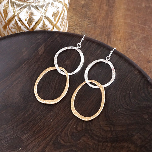 Two-Tone Boho Hoop Dangle Earrings Silver and Gold tone