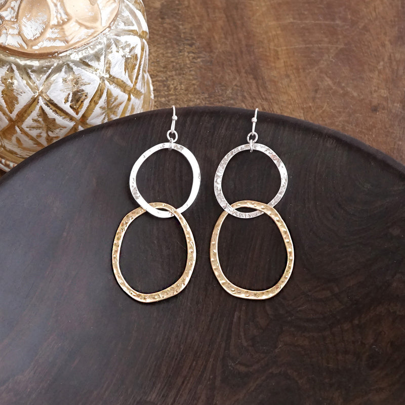 Two-Tone Boho Hoop Dangle Earrings Silver and Gold tone