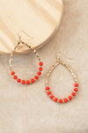 Wood Beads Teardrop Wire Earrings Red