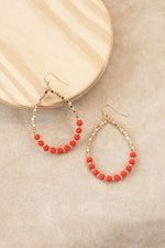 Wood Beads Teardrop Wire Earrings Red