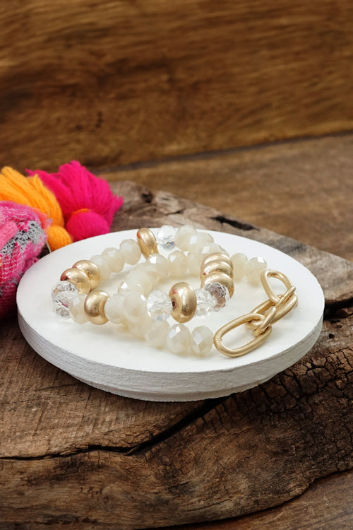 Chunky Beaded Bracelets set in White with a chain