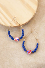 4th of July Wood Beads Teardrop Earrings Blue