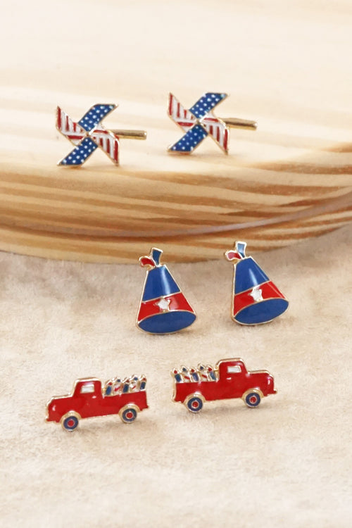 4th of July Patriot Studs earring set of 3 -  Pinwheels Truck
