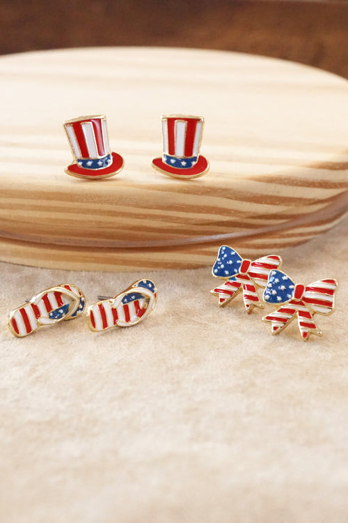 4th of July Patriot Studs earring set of 3 -  Hat Bow Slippers