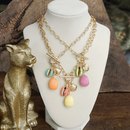 Multi-Charm Bright Sealife Cluster Necklace – Gold
