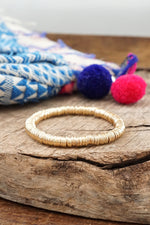 Heishi Disc Boho beaded stretchy bracelet Silver Gold Shell