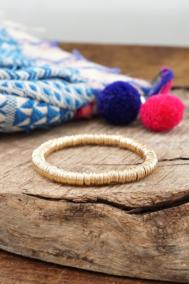 Heishi Disc Boho beaded stretchy bracelet Silver Gold Shell