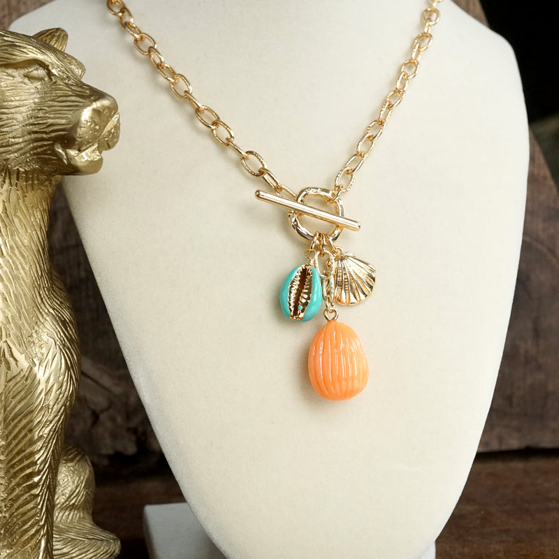 Multi-Charm Bright Sealife Cluster Necklace – Gold