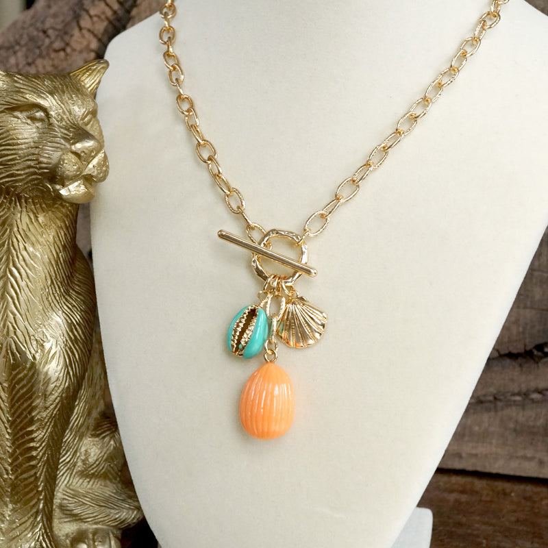 Multi-Charm Bright Sealife Cluster Necklace – Gold