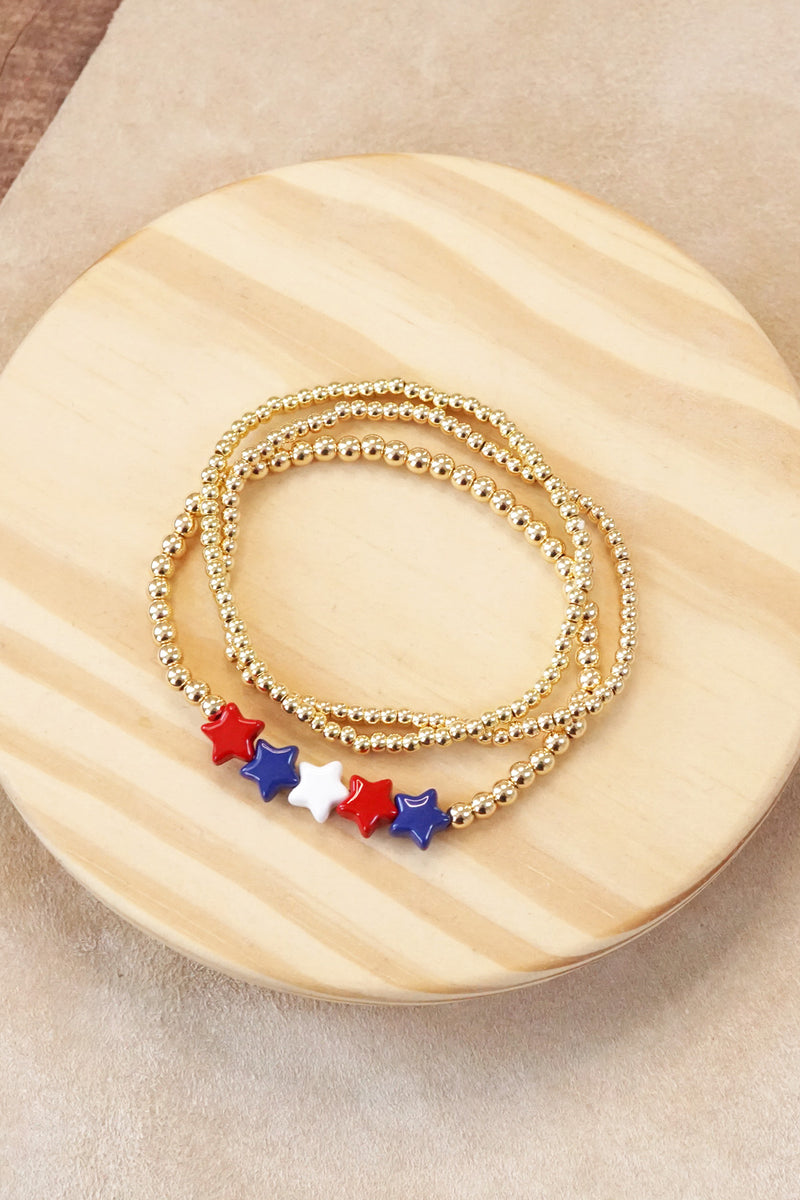 4th of July Bracelet Set Ball Beads CCB Gold