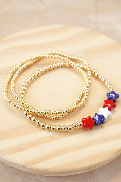 4th of July Bracelet Set Ball Beads CCB Gold