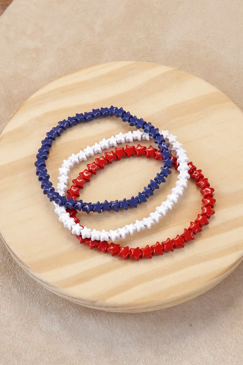 4th of July Star-Spangled Stretch Bracelet Set – Red, White & Blue