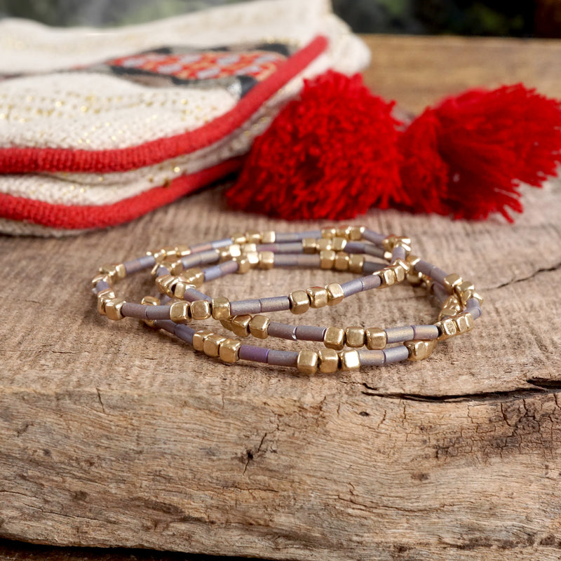 Layered Colorful and Gold Beaded Bracelets Sets