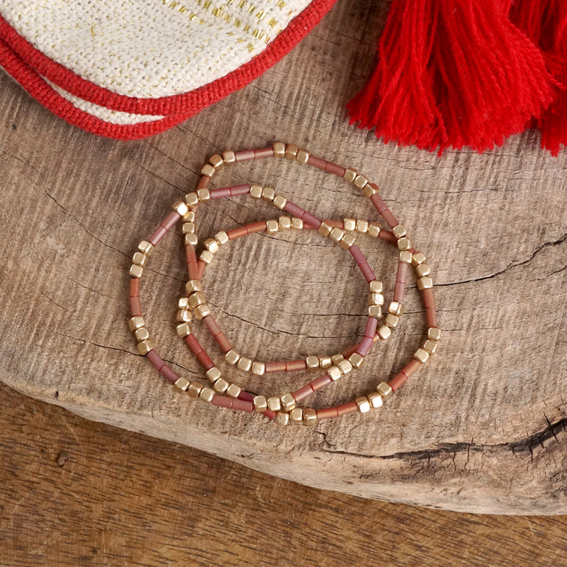 Layered Colorful and Gold Beaded Bracelets Sets