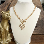 Boho Hammered Heart Front Toggle Necklace – Rustic Gold or Silver