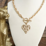Boho Hammered Heart Front Toggle Necklace – Rustic Gold or Silver